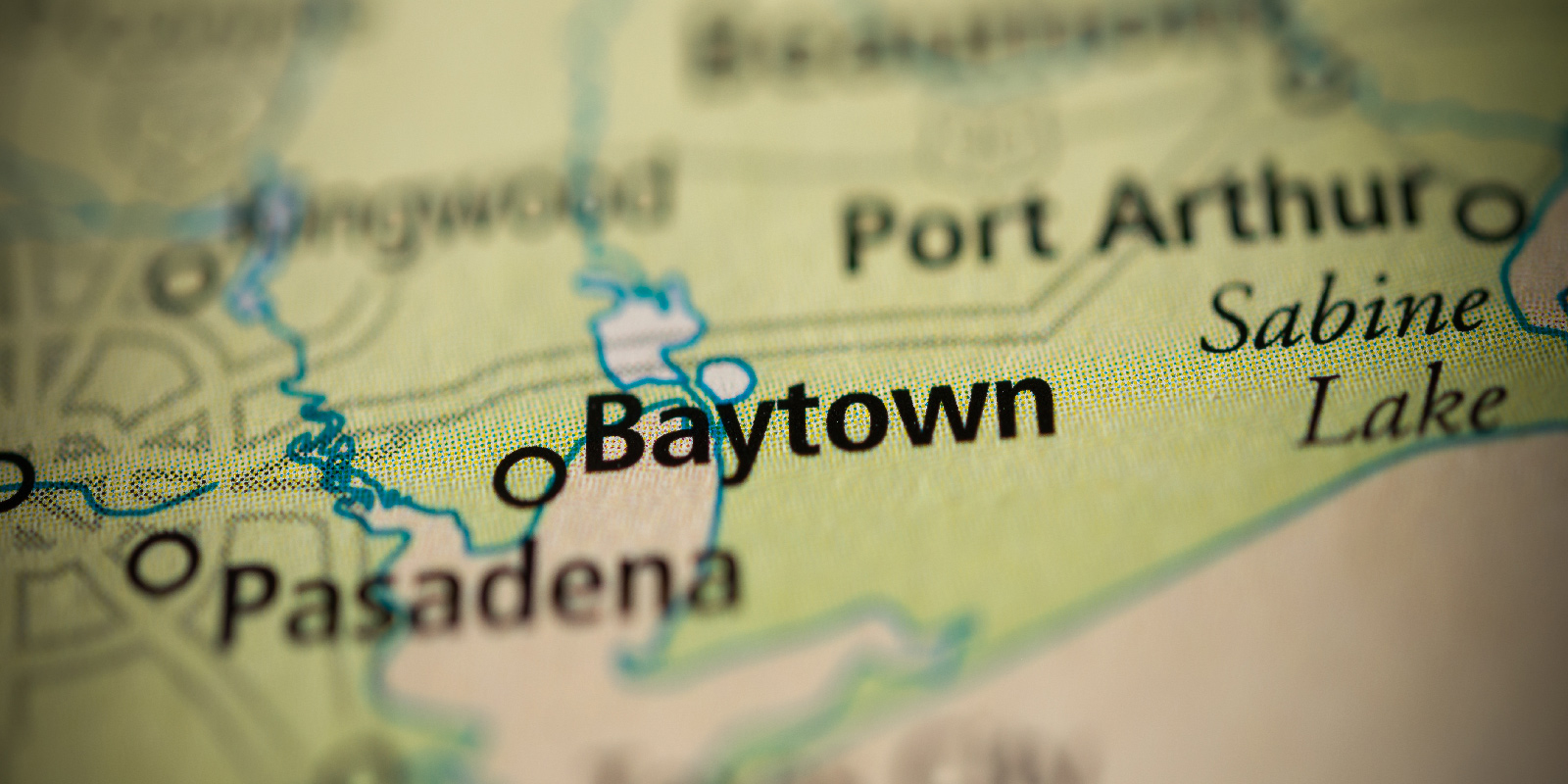 A map showing the city of Baytown